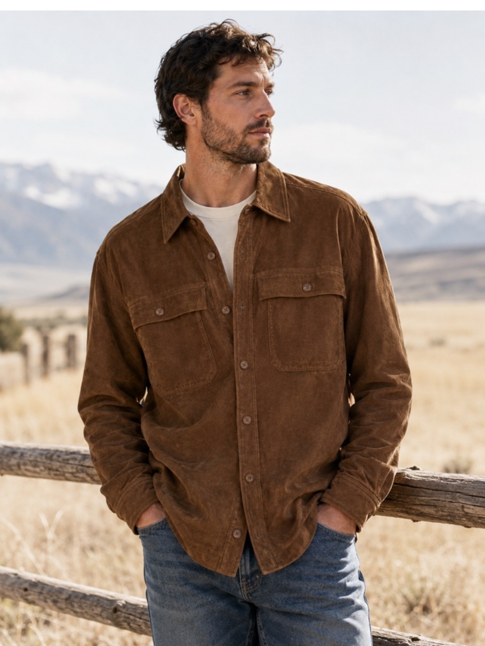 Remington 1816 Goat Suede Leather Shirt Jacket Brown Size Large